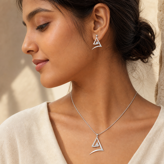 Aurgat Trapped Solitaire Sterling Silver Pendant Set - image 2