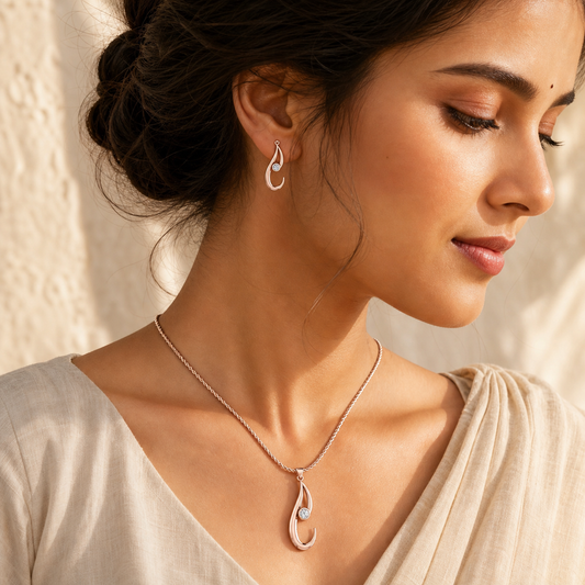 Aurgat Rose Gold Hook Drop Pendant Set - image 2