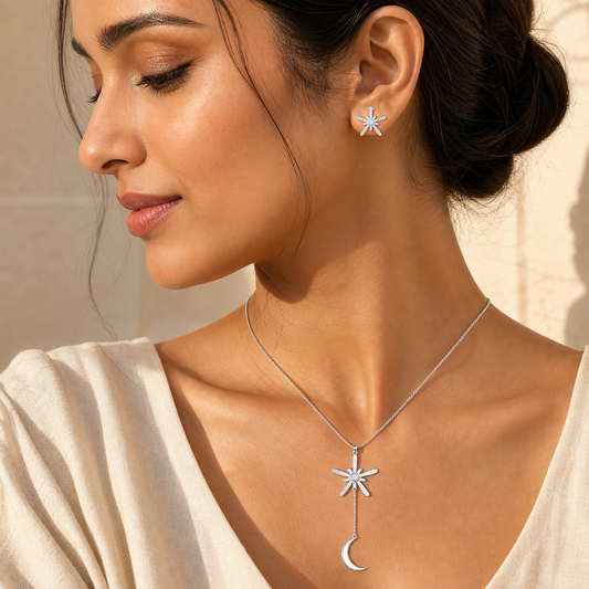 Aurgat Hanging Moon Sterling Silver Pendant Set - image 2