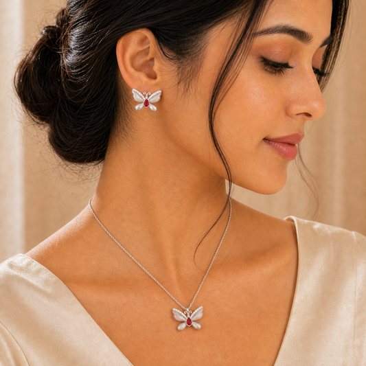 Aurgat Charming Red Butterfly Sterling Silver Pendant Set - image 2