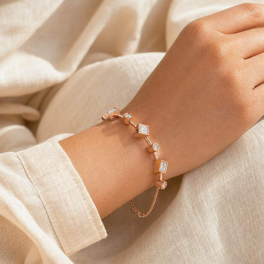Aurgat Clear Zirconia Rose Gold Half Cuff Bracelet