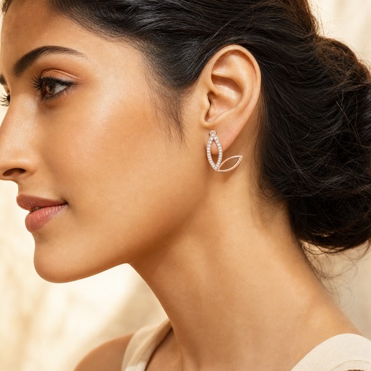 Aurgat Queenly Tea Leaf Drop Rose Gold Earrings