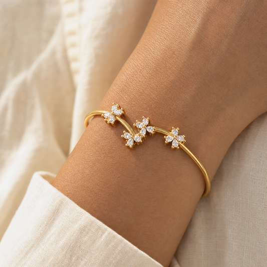 Aurgat Floral 18K Gold Plated Cuff Bracelet
