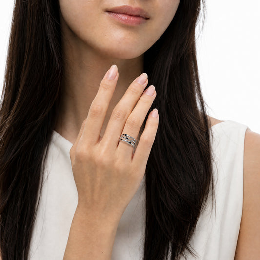 Aurgat Sterling Silver Ring Band With Black Stones