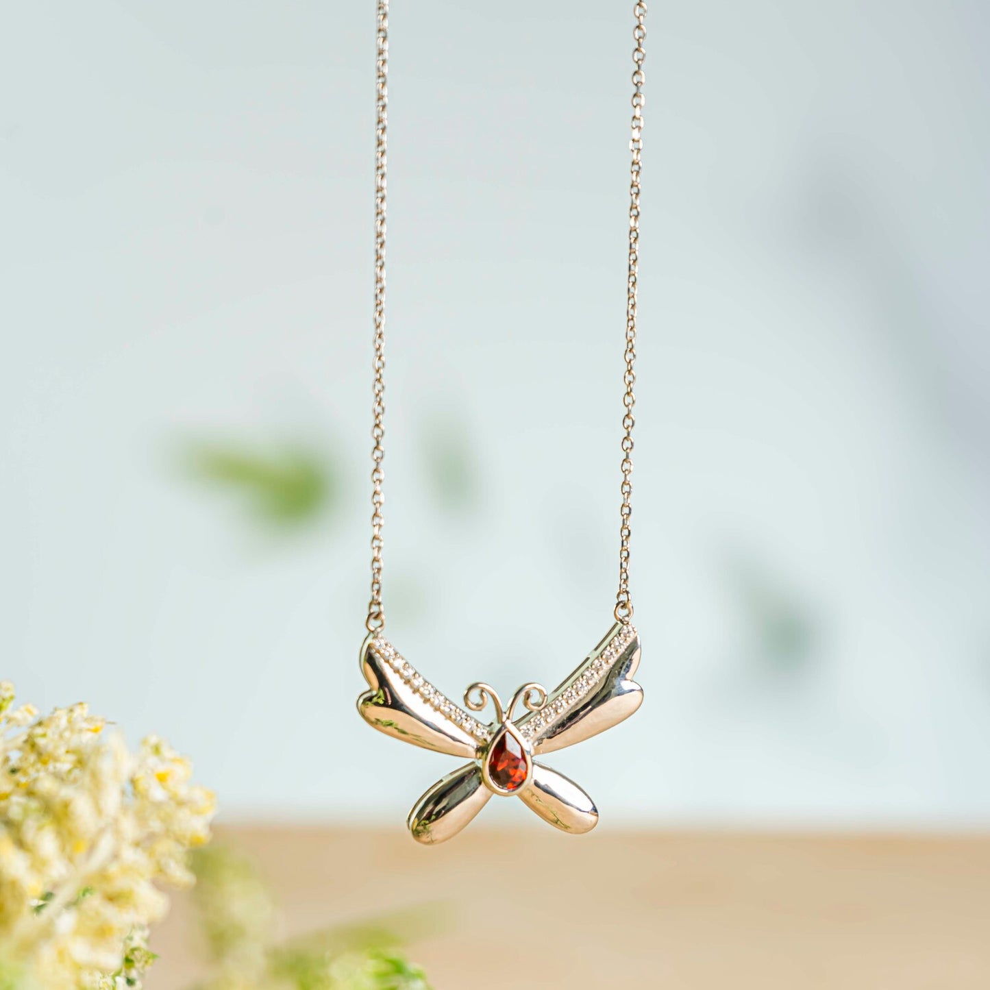 Aurgat Charming Red Butterfly Sterling Silver Pendant