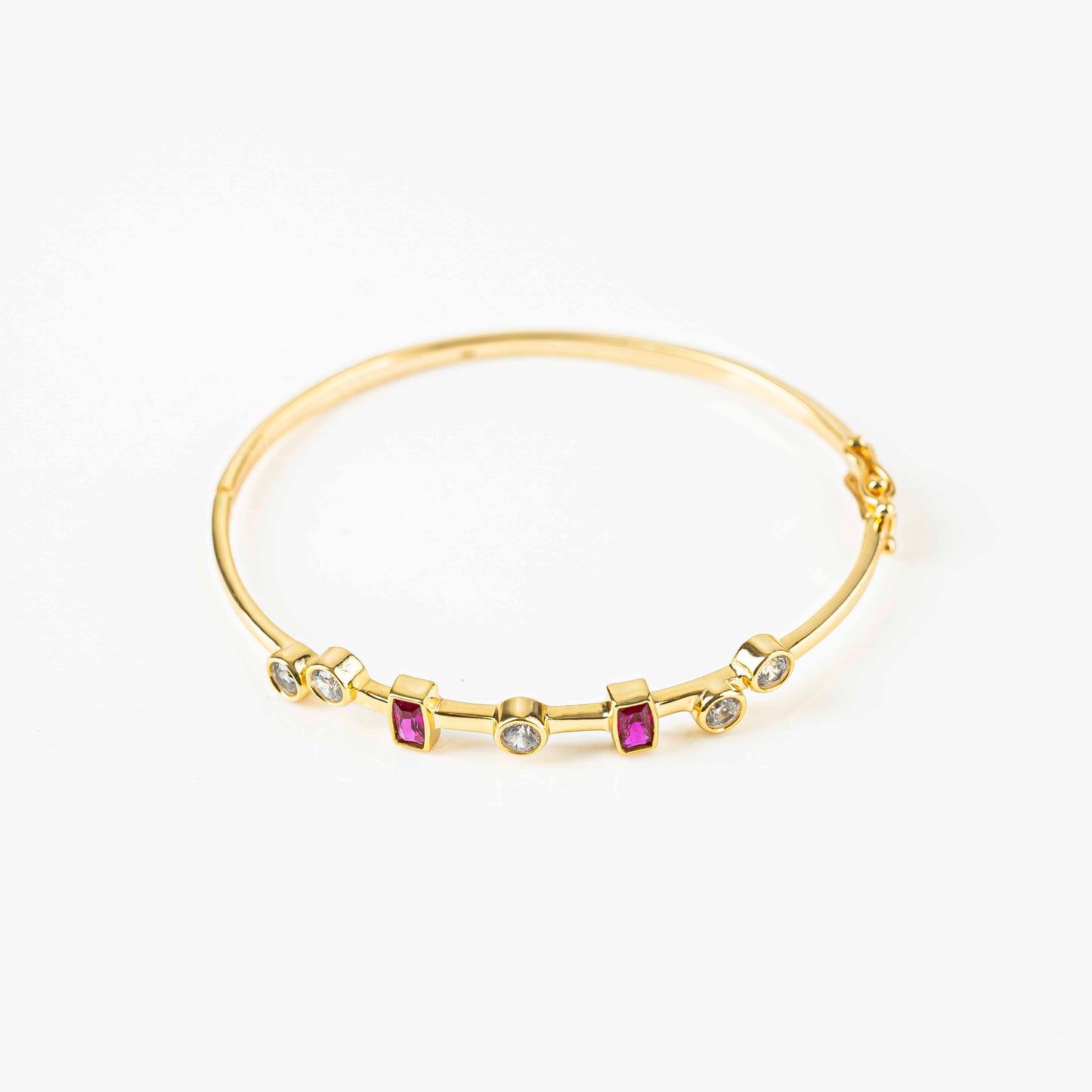 Aurgat 18K Gold plated Bangle Bracelet With Red and Clear Zirconia