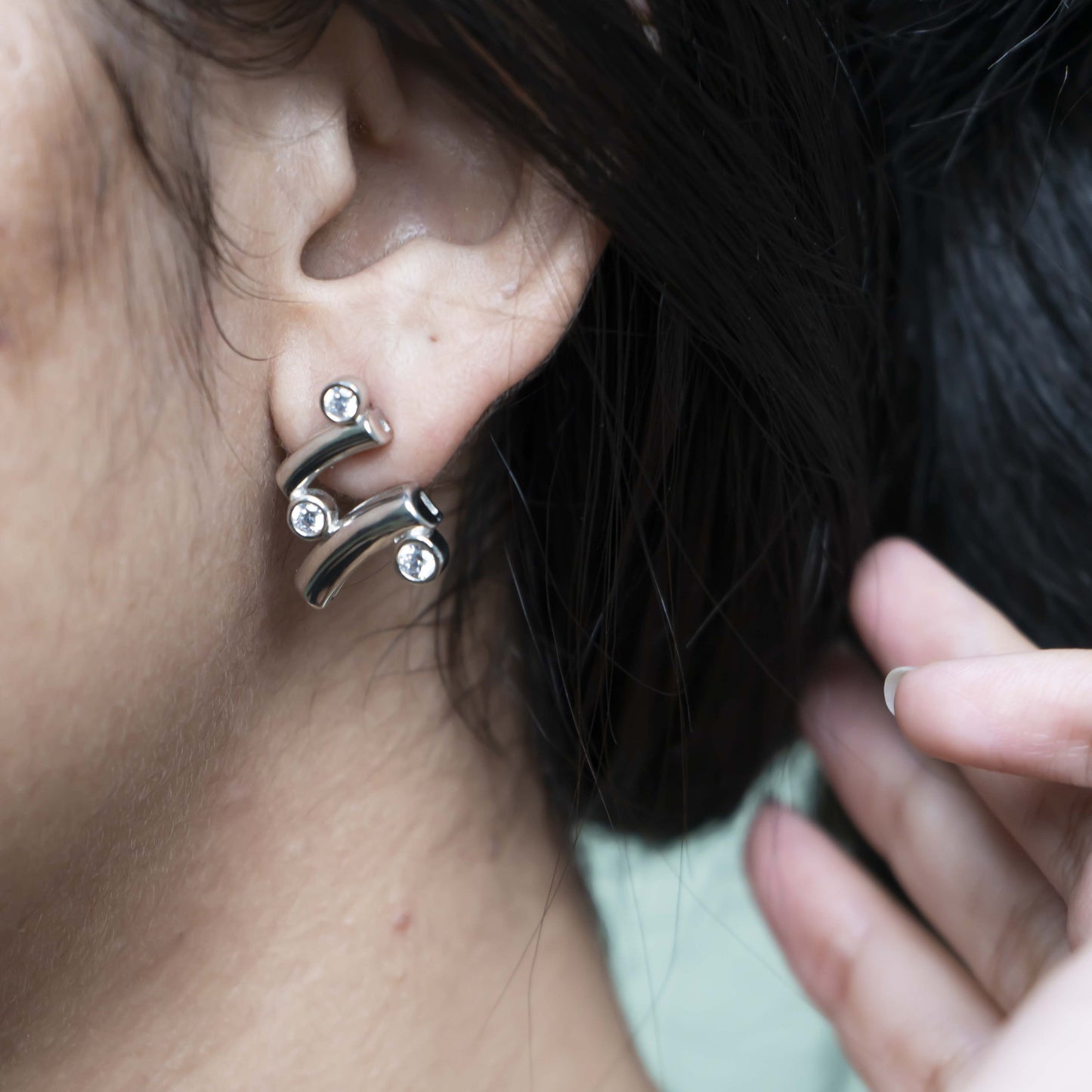 Aurgat Zirconia Connected Layers Sterling Silver Earrings