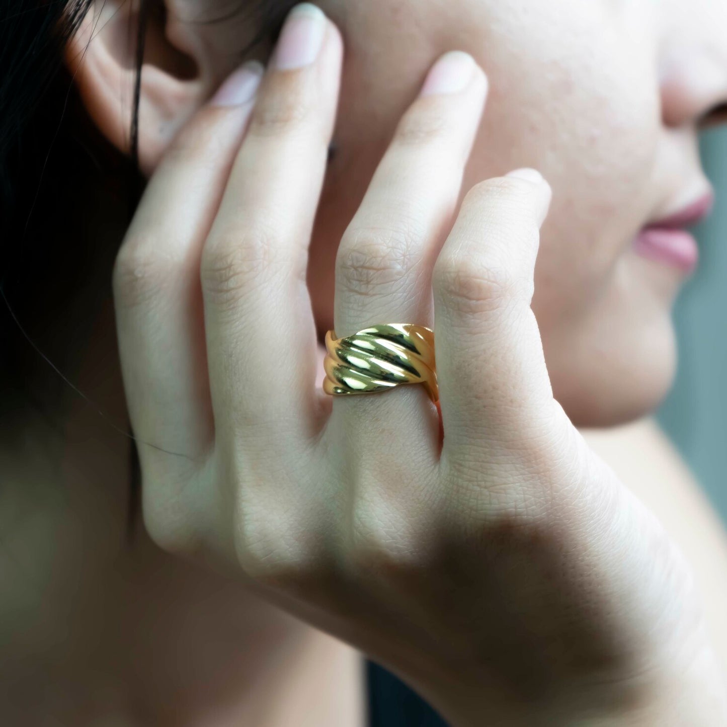 Aurgat Waves 18K Gold Plated Adjustable Ring Band