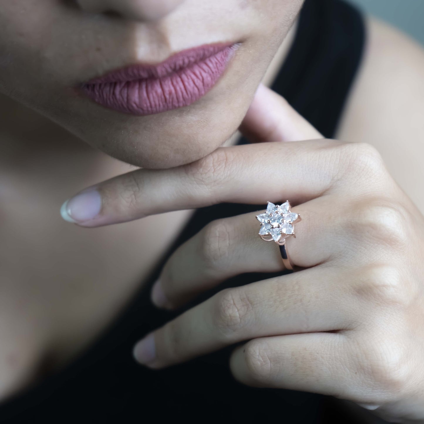 Aurgat Parijat Flower Rose Gold Adjustable Ring