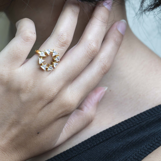 Aurgat Apex 18K Gold Plated Adjustable Ring With Zirconia