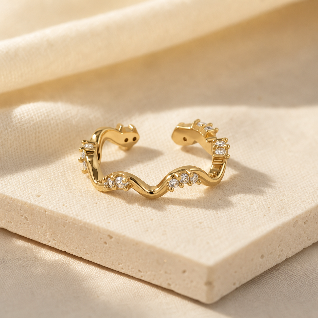 Aurgat Zirconia 18K Gold Plated Adjustable Ring - image 1