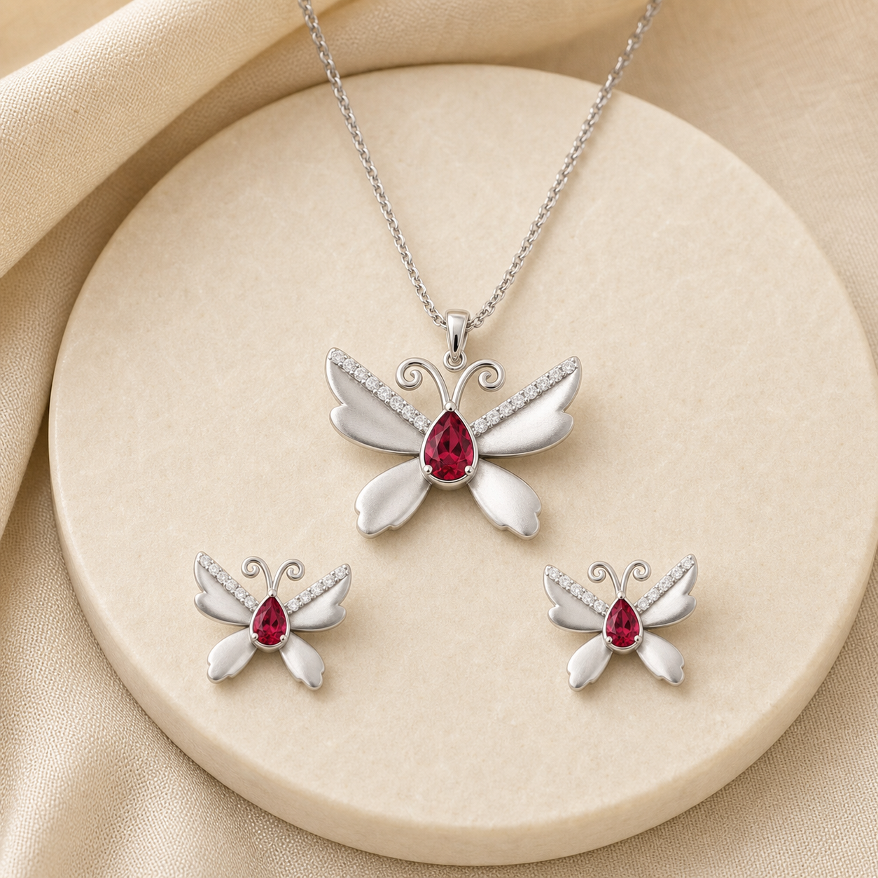 Aurgat Charming Red Butterfly Sterling Silver Pendant Set - image 1