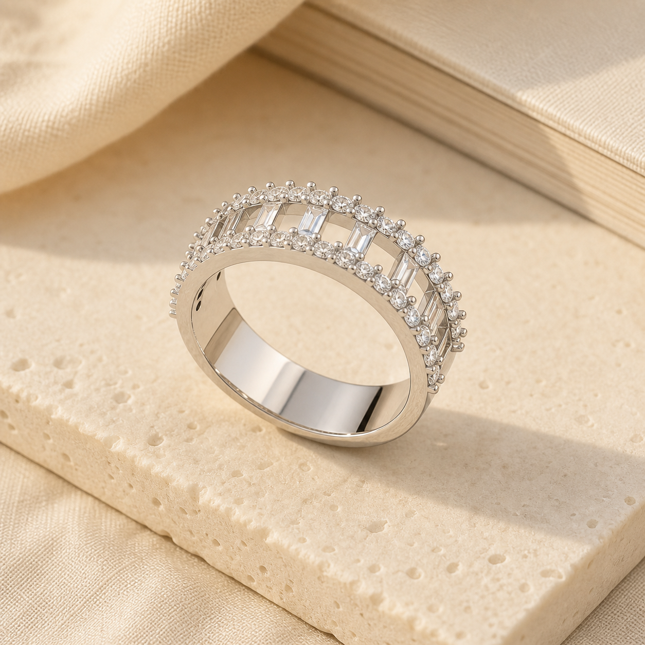 Aurgat Zirconia Sterling Silver Band Ring - image 1