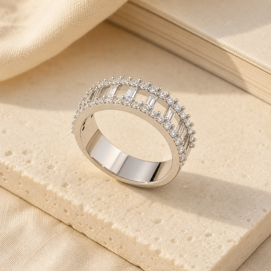 Aurgat Zirconia Sterling Silver Band Ring - image 1