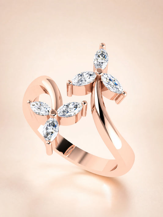 Aurgat Trillium Flower Zirconia Rose Gold Adjustable Ring