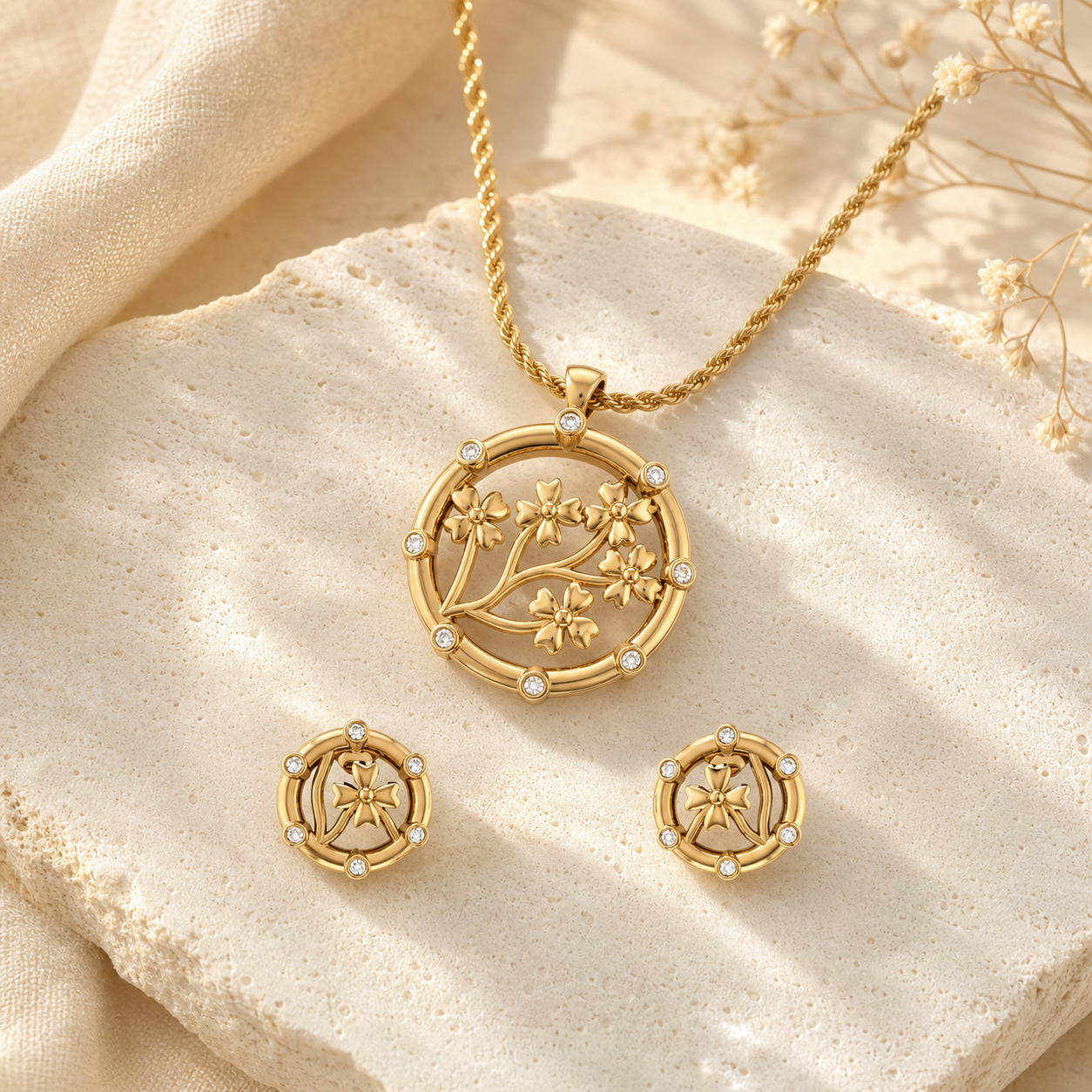 Aurgat Sacred Petals 18K Gold Plated Pendant Set - image 1