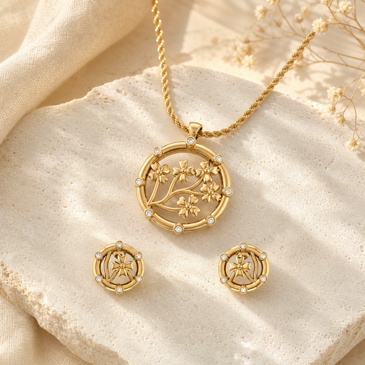 Aurgat Sacred Petals 18K Gold Plated Pendant Set - image 1