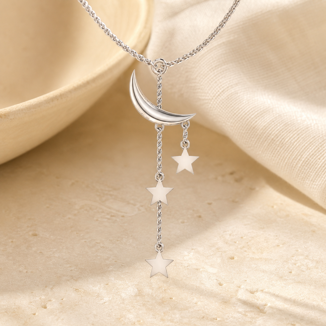 Aurgat Moon And Stars Sterling Silver Pendant