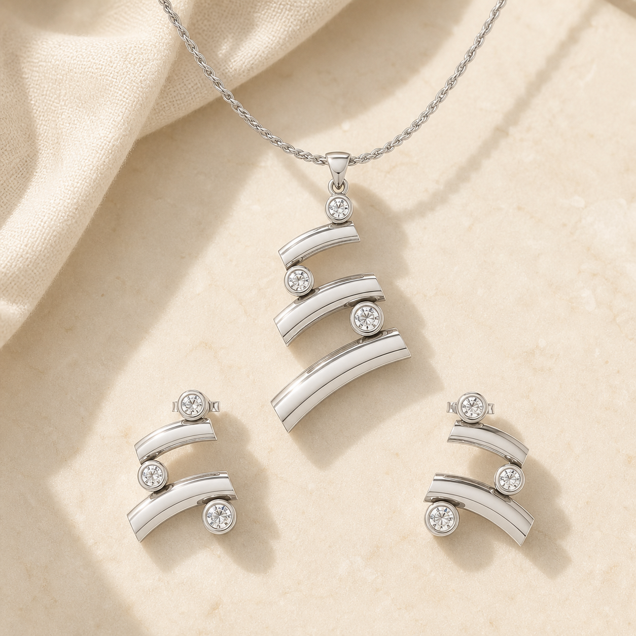 Aurgat Zircon Connected Layers  Sterling Silver Pendant Set - image 1