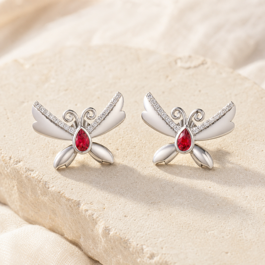 Aurgat Charming Red Butterfly Sterling Silver Earrings