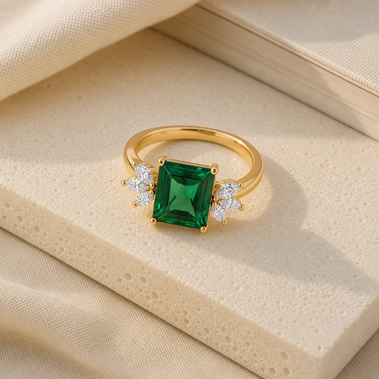 Aurgat Princessly 18K Gold Plated Adjustable Ring With Green Stone - image 1