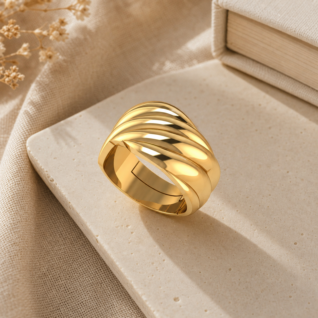 Aurgat Waves 18K Gold Plated Adjustable Ring Band - image 1