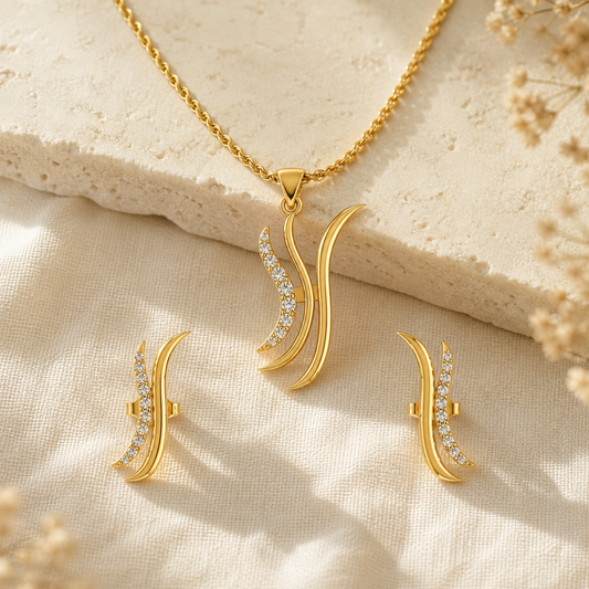 Aurgat Zircon Abstract 18K Gold Plated Pendant Set - image 1