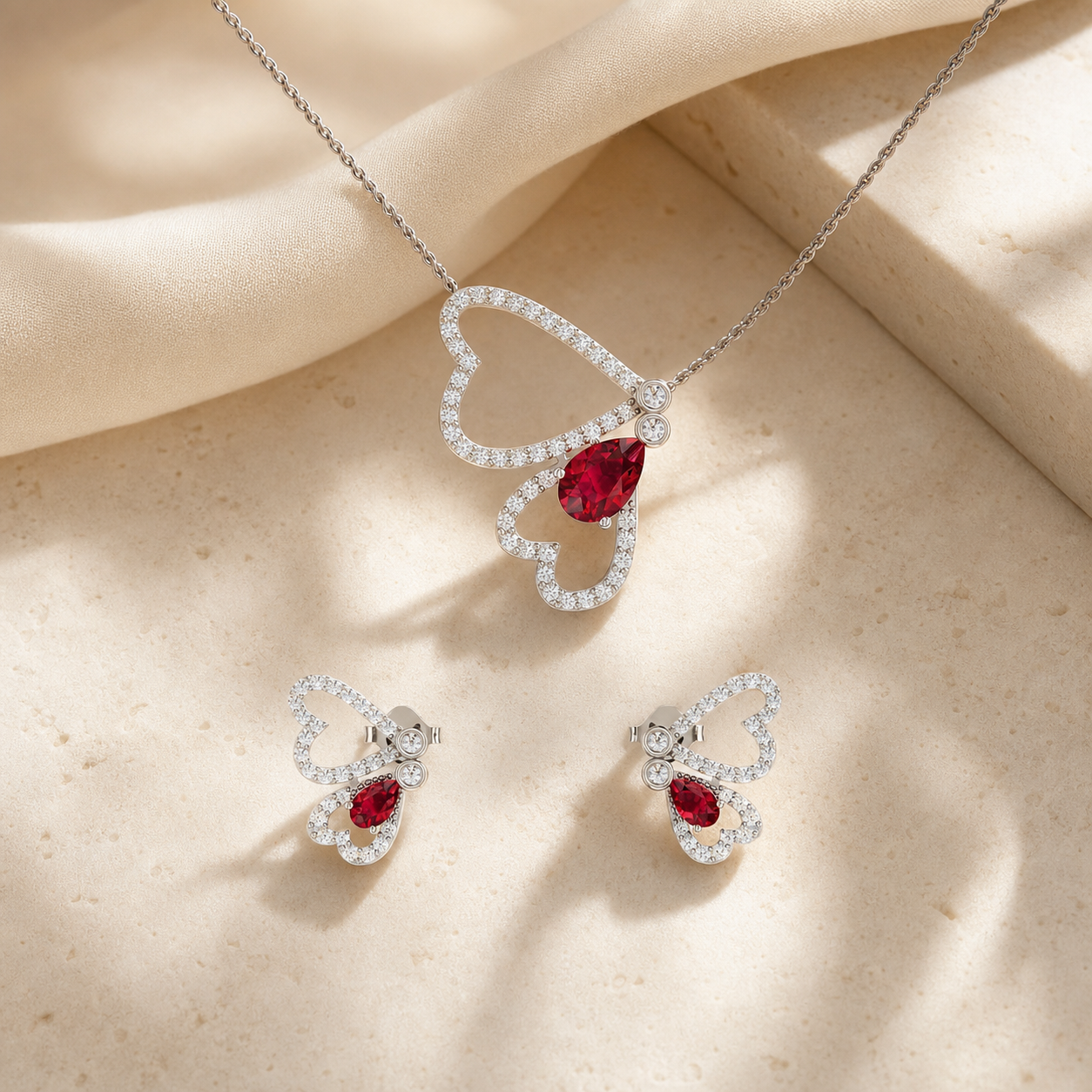 Aurgat Butterfly Love Sterling Silver Pendant Set - image 1