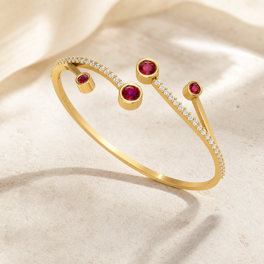 Aurgat 18K Gold Plated Cuff Bracelet With red and Clear Zirconia