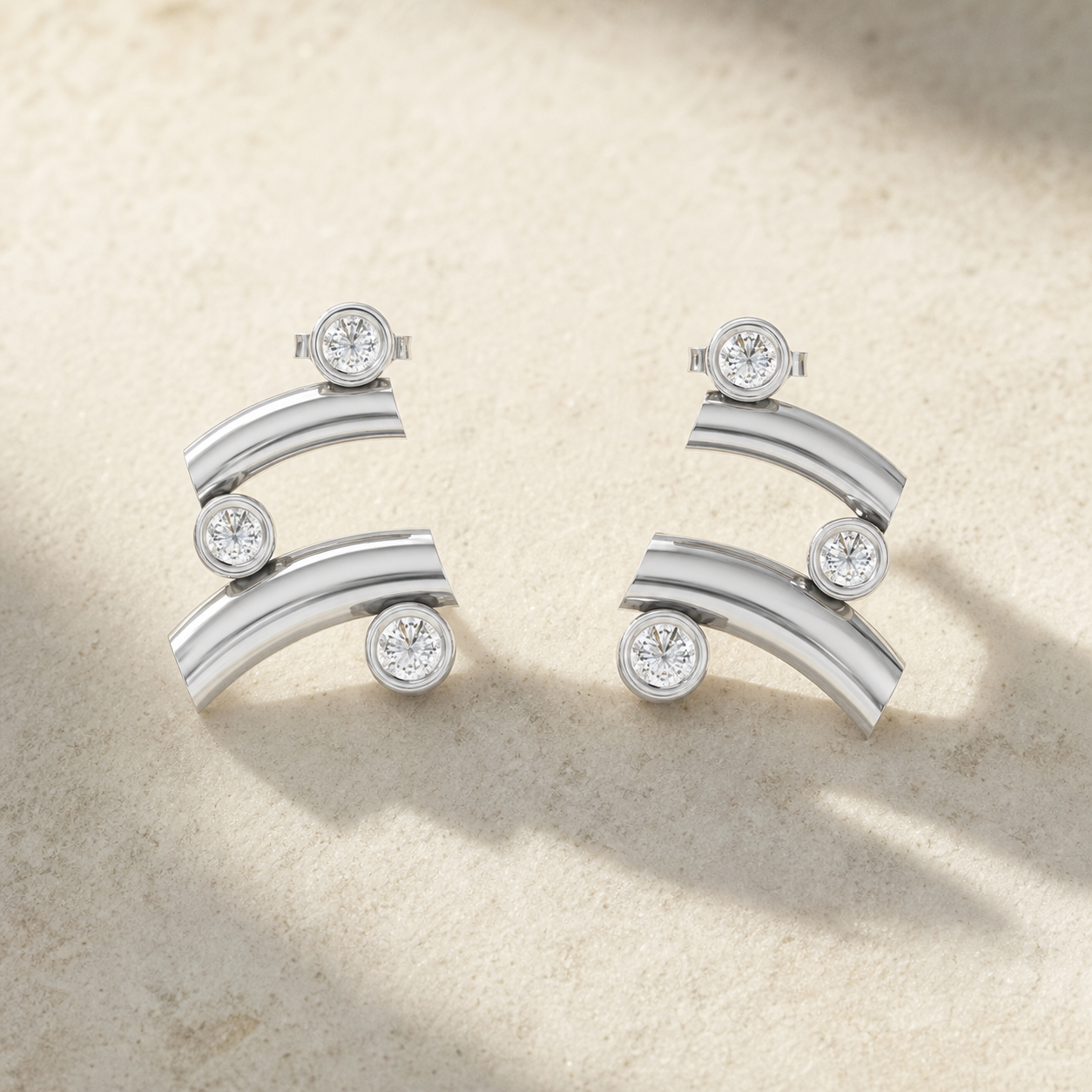 Aurgat Zirconia Connected Layers Sterling Silver Earrings