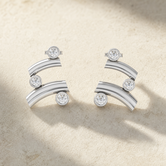 Aurgat Zirconia Connected Layers Sterling Silver Earrings