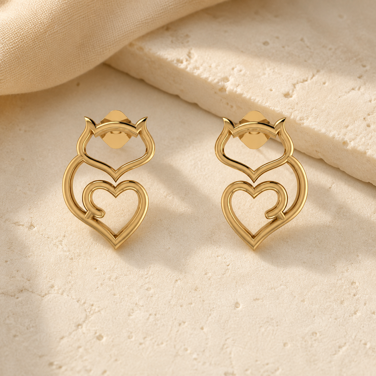 Aurgat Cat's Heart 18K Gold Plated Earrings