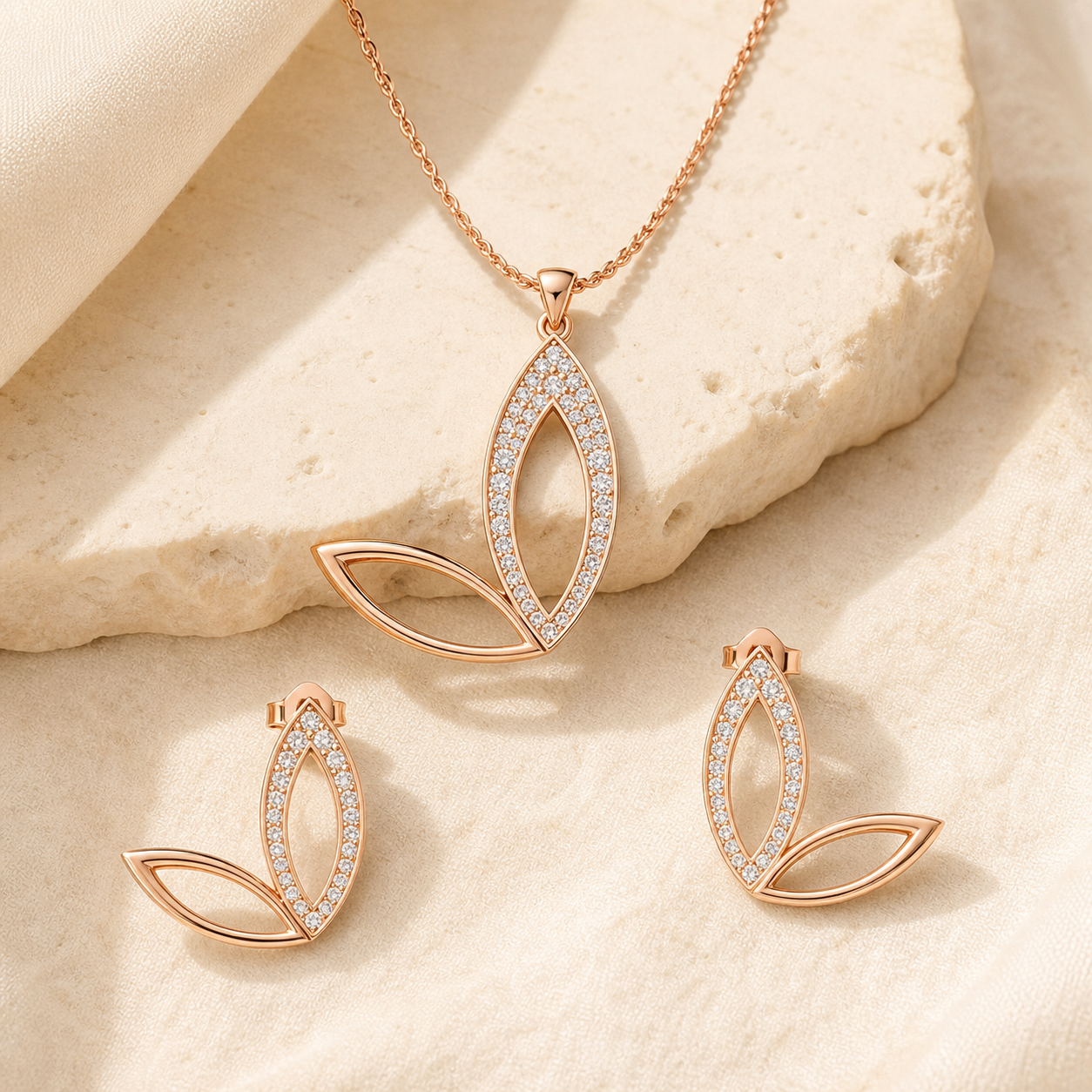 Aurgat Queenly Tea Leaf Drop Rose Gold Pendant Set - image 1
