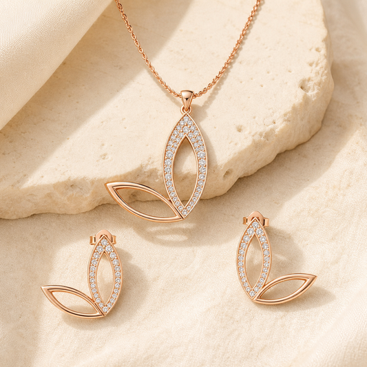 Aurgat Queenly Tea Leaf Drop Rose Gold Pendant Set - image 1