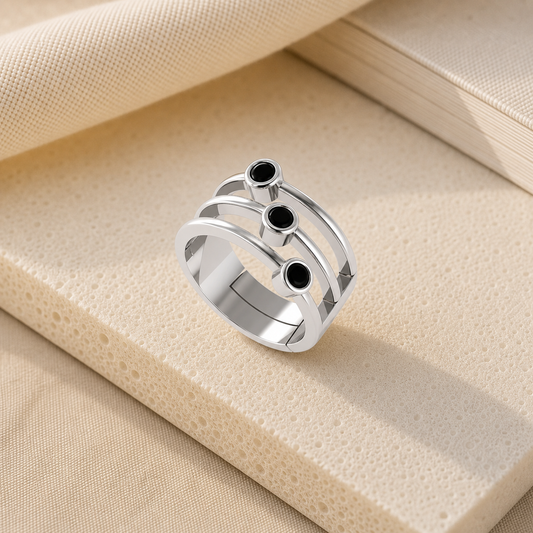 Aurgat Sterling Silver Ring Band With Black Stones - image 1