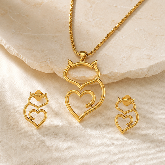 Aurgat Cat's Heart 18K Gold Plated Pendant Set - image 1