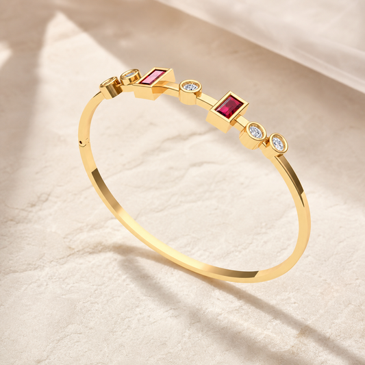 Aurgat 18K Gold plated Bangle Bracelet With Red and Clear Zirconia