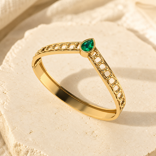 Aurgat Majestic Green Stone Bangle Bracelet