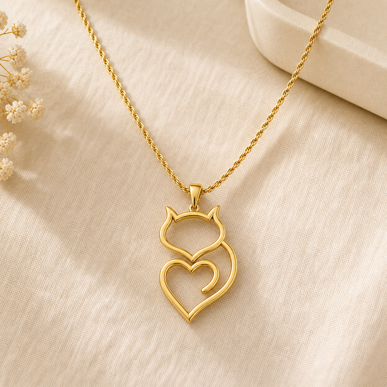 Aurgat Cat's Heart 18K Gold Plated Pendant
