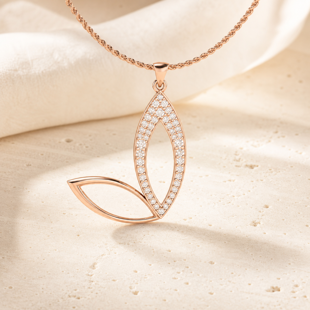 Aurgat Queenly Tea Leaf Drop Rose Gold Pendant