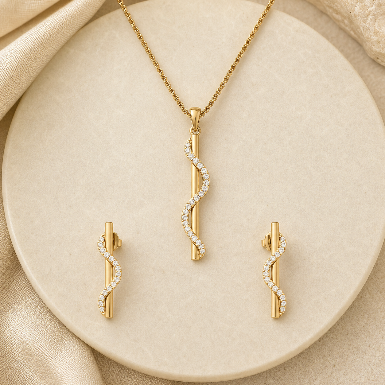 Aurgat Curvy Drop 18K Gold Plated Pendant Set - image 1