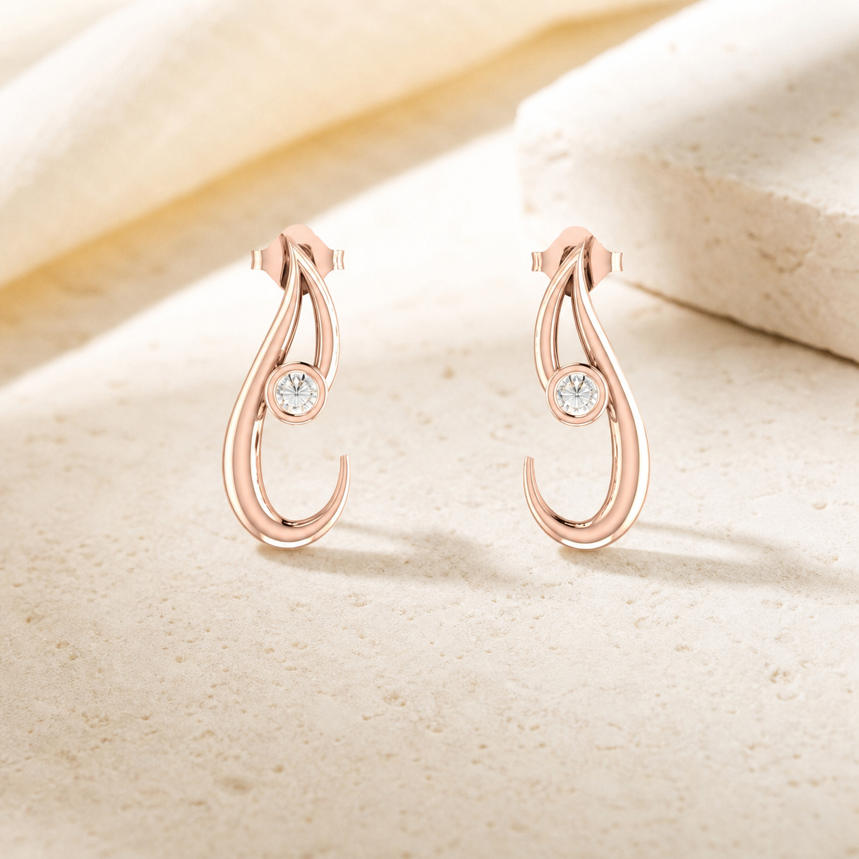 Aurgat Rose Gold Hook Studs Earrings