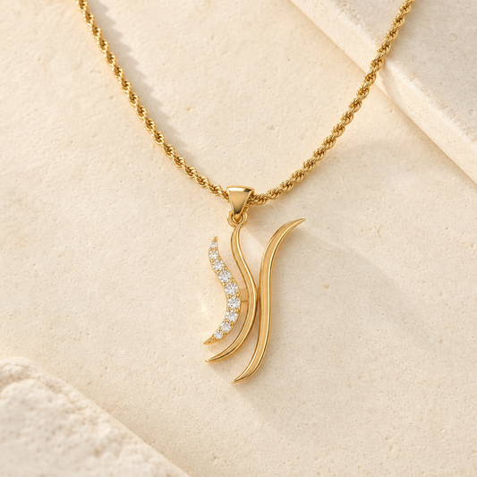 Aurgat Zirconia Abstract 18K Gold Plated Pendant
