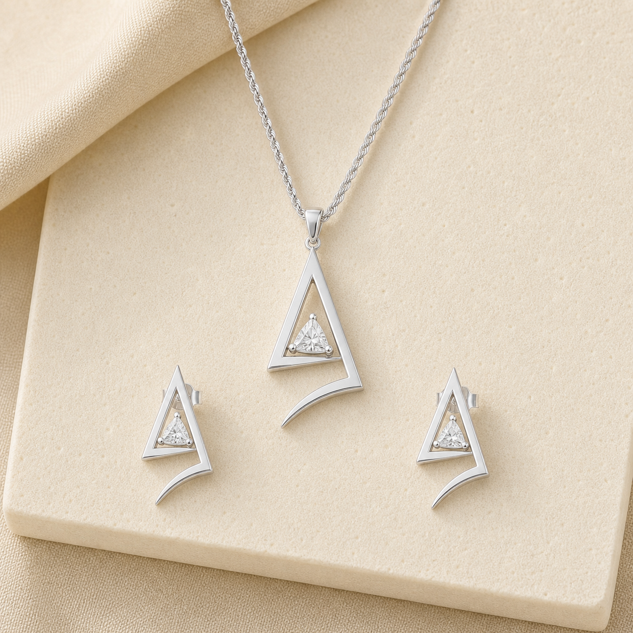 Aurgat Trapped Solitaire Sterling Silver Pendant Set - image 1