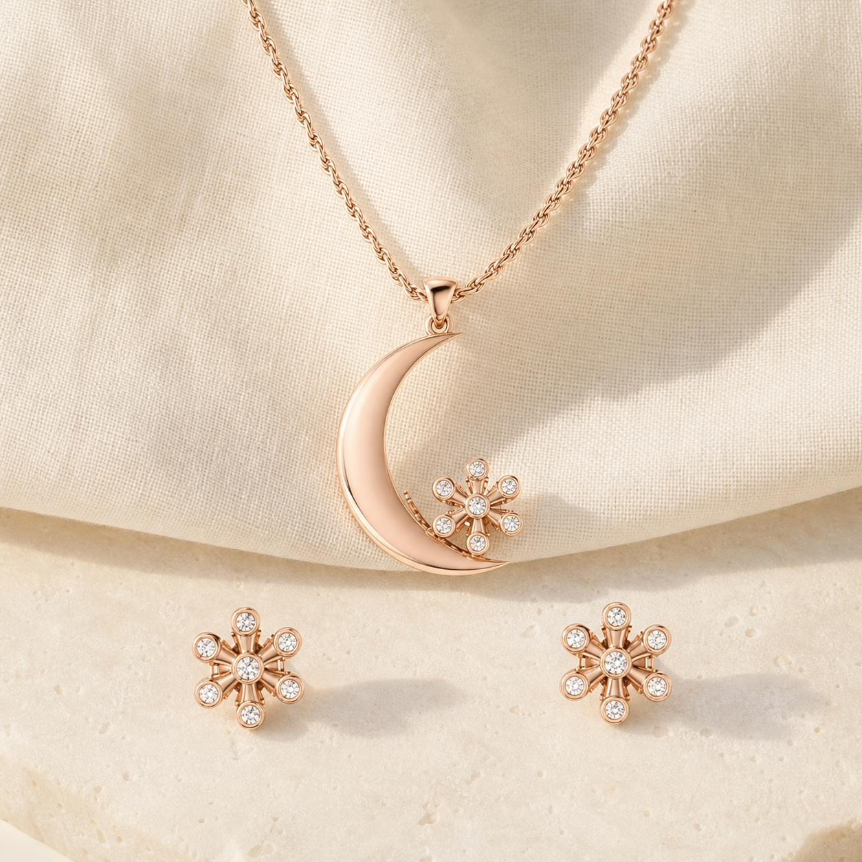 Aurgat Rose gold Flower And Moon Pendant Set - image 1