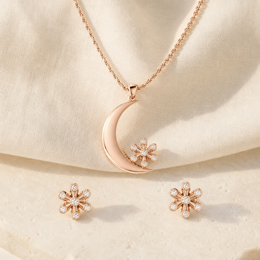 Aurgat Rose gold Flower And Moon Pendant Set - image 1