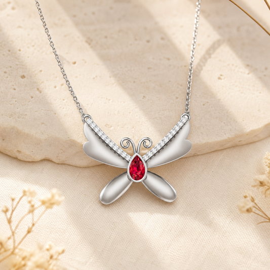 Aurgat Charming Red Butterfly Sterling Silver Pendant
