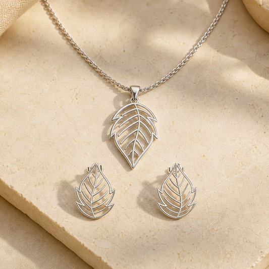 Aurgat Viburnum Leaf Drop Sterling Silver Pendant Set - image 1