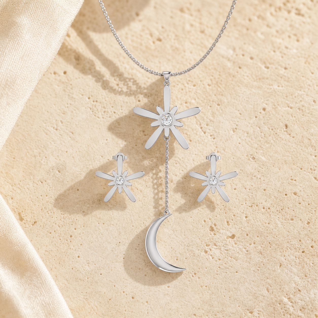 Aurgat Hanging Moon Sterling Silver Pendant Set - image 1