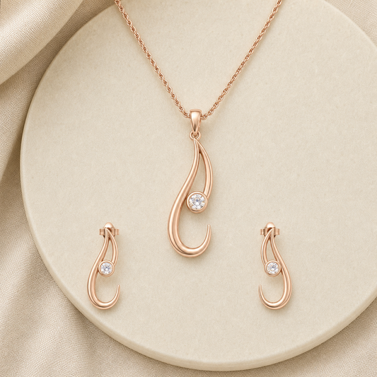 Aurgat Rose Gold Hook Drop Pendant Set - image 1